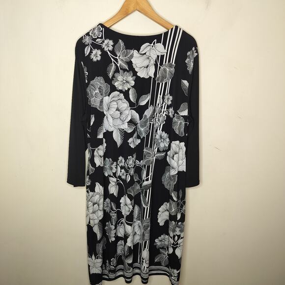 JM Collection Floral Dress Long Sleeve Black Stretch - Picture 8 of 10